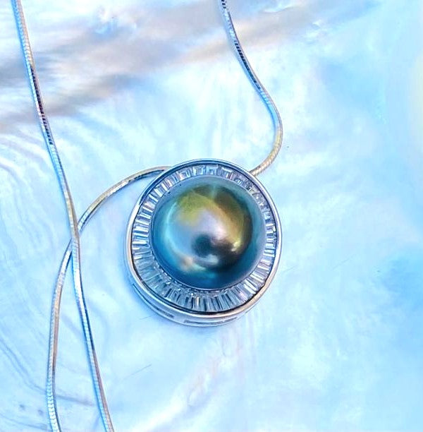 Pendentif Argent Et Perle De Tahiti - Grand Modèle Entourage Coquillage, Occasion