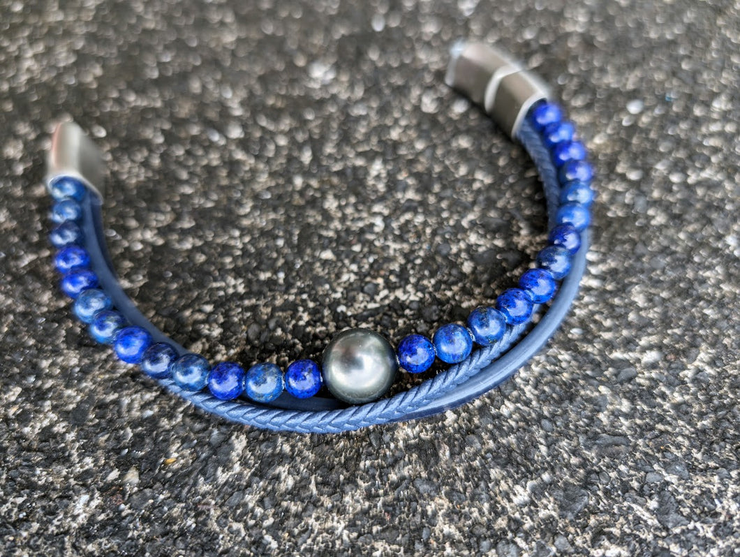 Bracelet avec pierres lapis lazuli et perle